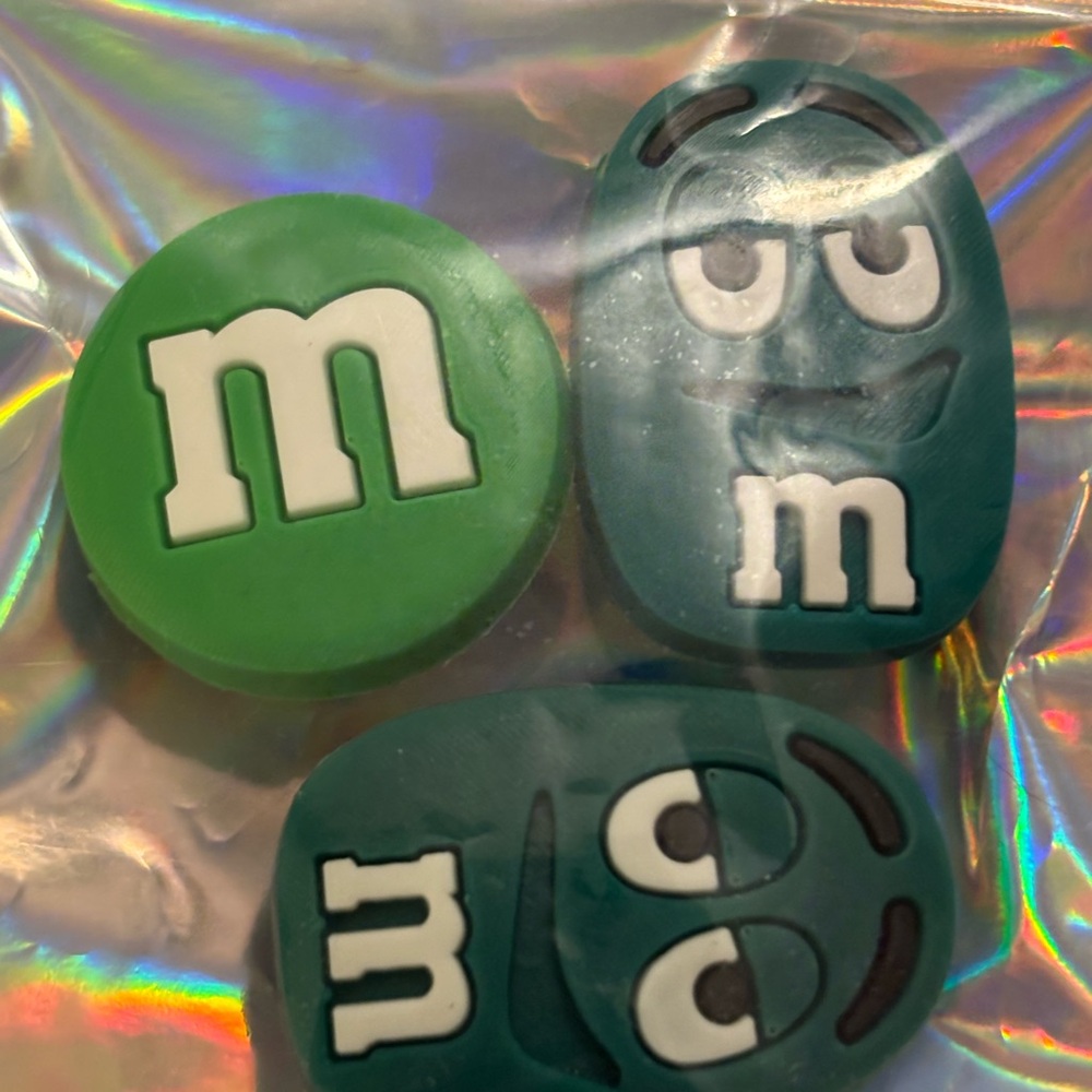 NWOT: Croc Charms , Green and Blue M&M's